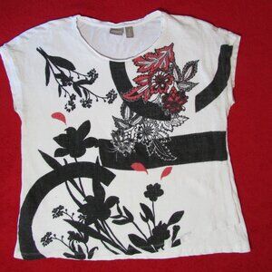 Chico's Floral Gauze Front Cap Sleeve Top Shirt